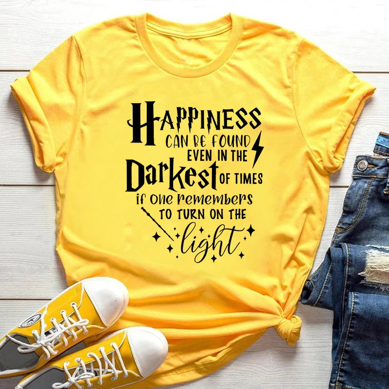 Happiness Can Be Found In The  Darkest of Times T-shirt HP Inspired Shirt Dumbledore Quote Wizard Tee Magic School Tops