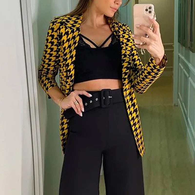 Women's Yellow Houndstooth Blazer