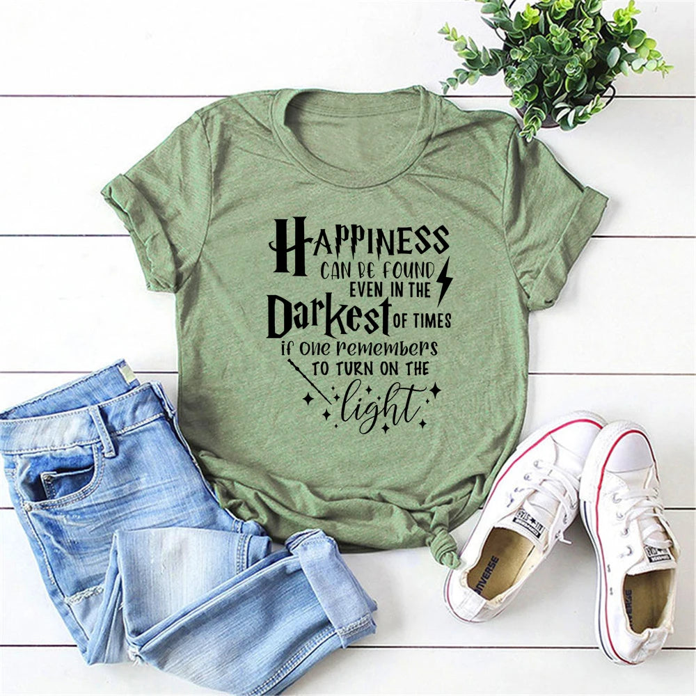 Happiness Can Be Found In The  Darkest of Times T-shirt HP Inspired Shirt Dumbledore Quote Wizard Tee Magic School Tops