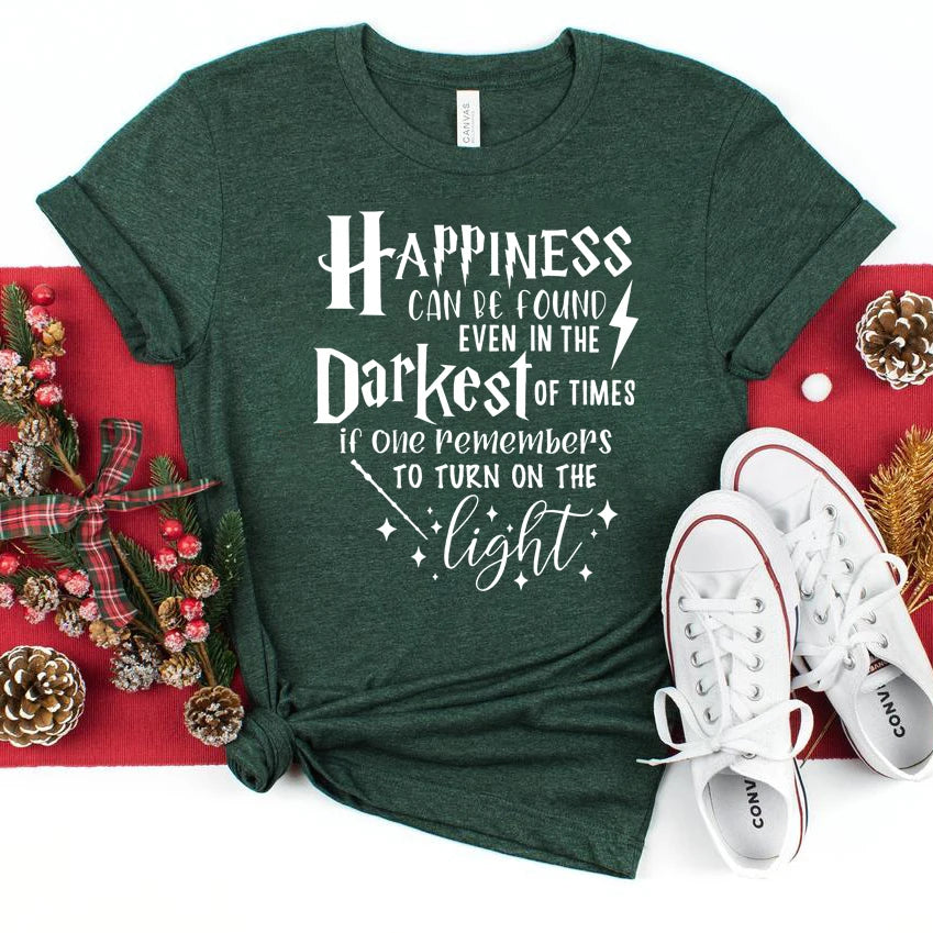 Happiness Can Be Found In The  Darkest of Times T-shirt HP Inspired Shirt Dumbledore Quote Wizard Tee Magic School Tops