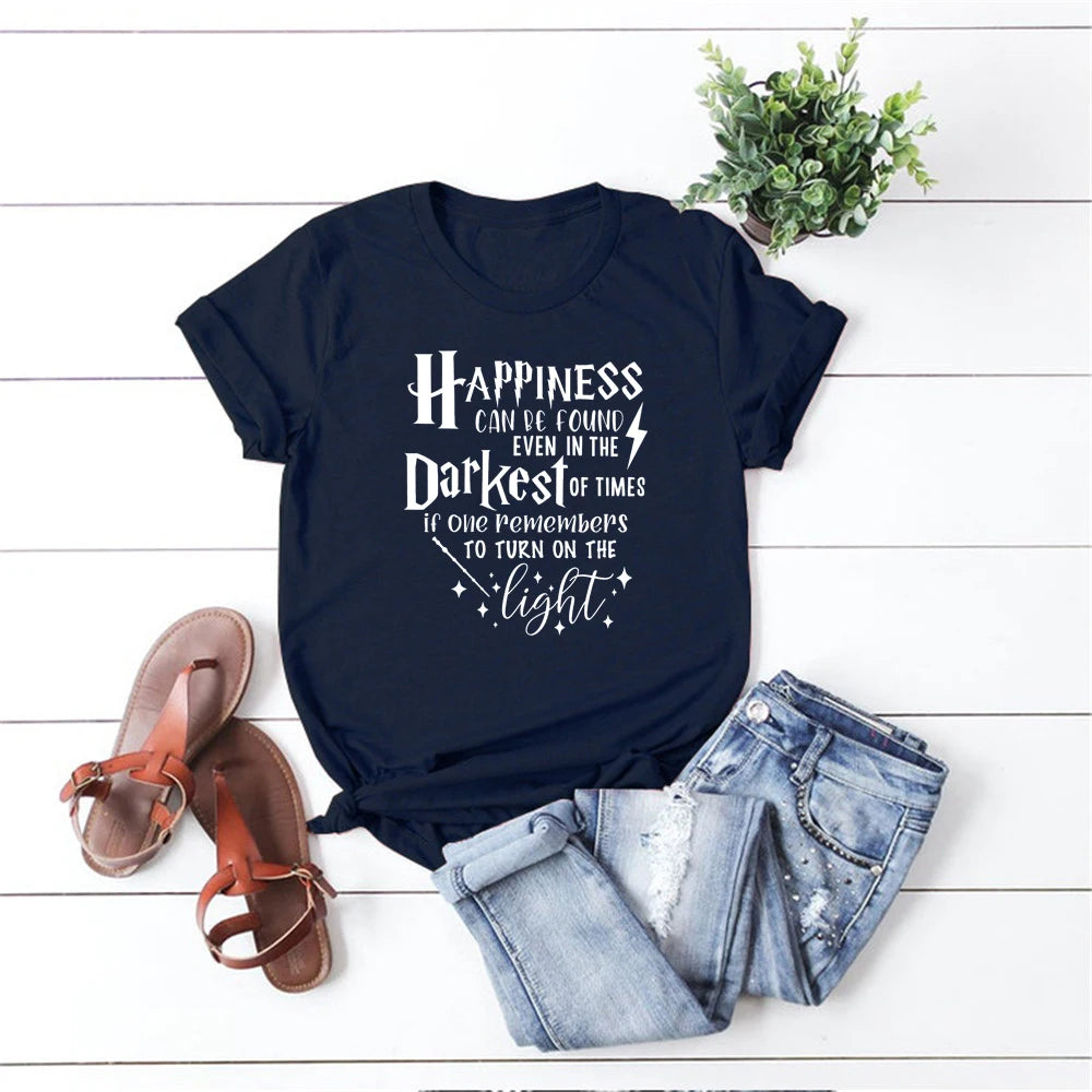 Happiness Can Be Found In The  Darkest of Times T-shirt HP Inspired Shirt Dumbledore Quote Wizard Tee Magic School Tops