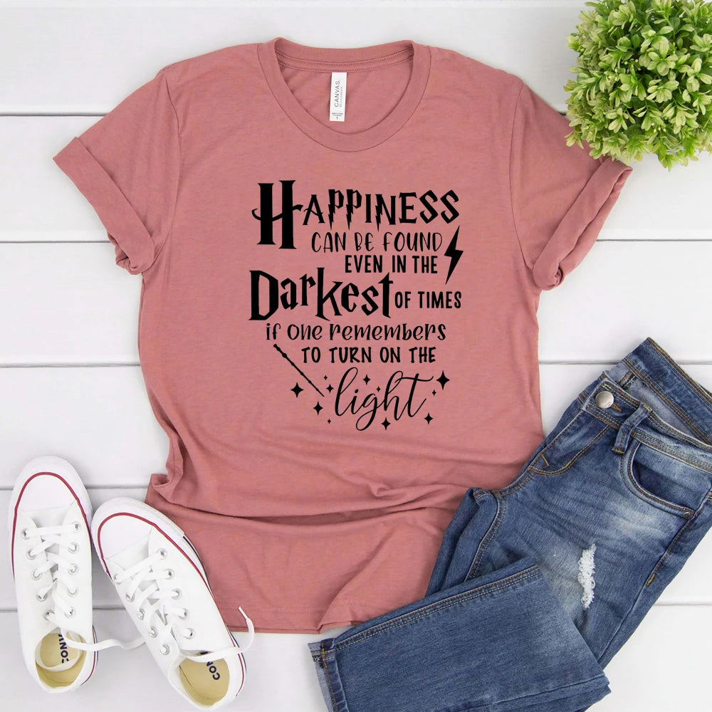 Happiness Can Be Found In The  Darkest of Times T-shirt HP Inspired Shirt Dumbledore Quote Wizard Tee Magic School Tops