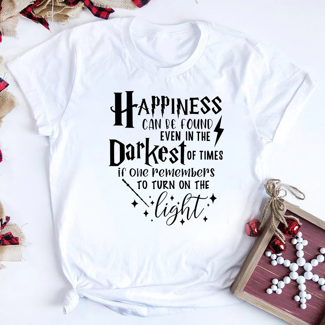 Happiness Can Be Found In The  Darkest of Times T-shirt HP Inspired Shirt Dumbledore Quote Wizard Tee Magic School Tops