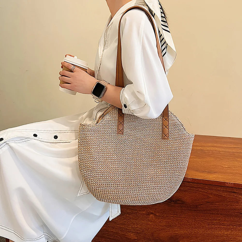 Boho Chic Straw Shoulder Bag for Women