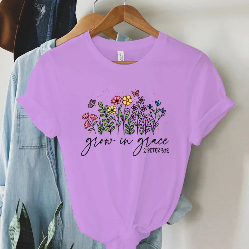 Grow in Grace 2 Peter 3:18 Graphics T Shirt Women Christian Religious Faith T-shirt Vintage Boho Shirt Women Faith Tshirt