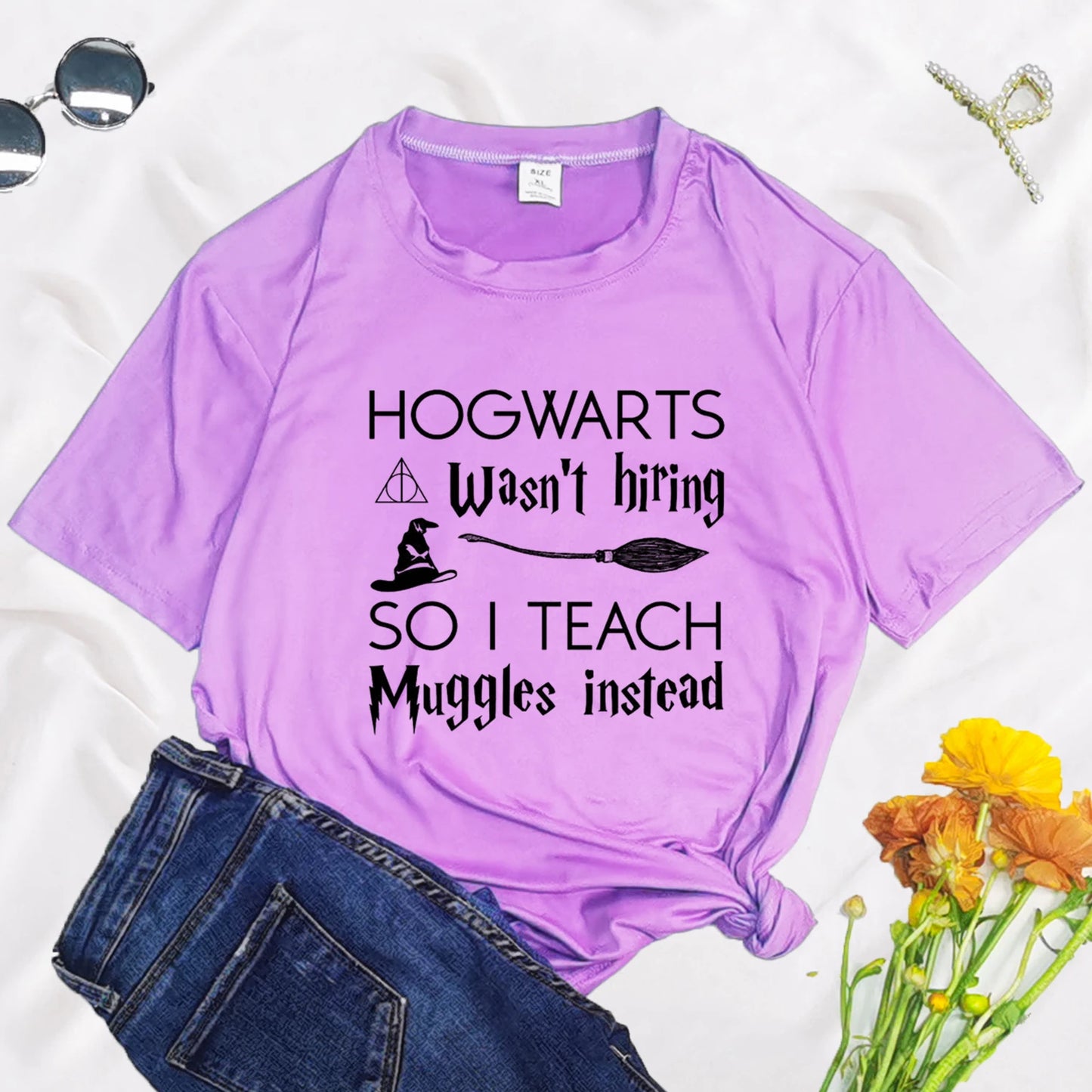 Hogwarts Wasn't Hiring So I Teach Muggles Instead Print Clothing Graphic Women T Shirt Short Sleeve Polyester Women's T Shirt