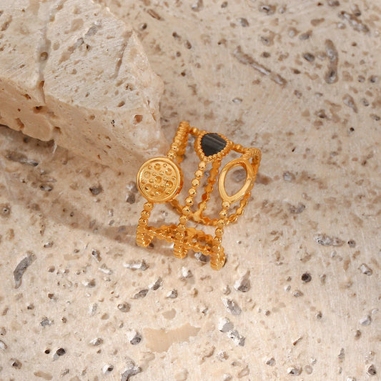 Boho Celestial Black and Gold Adjustable Ring