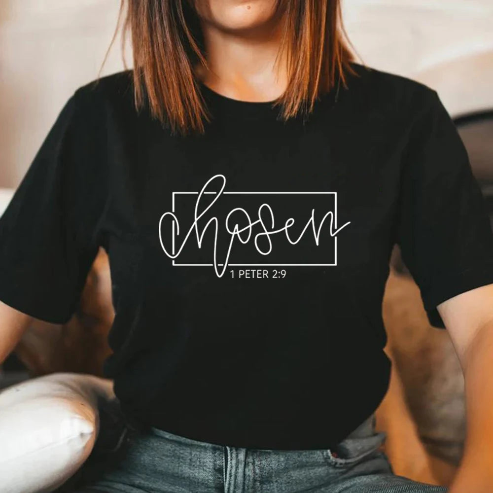 Chosen 1 Peter 2:9 T-Shirt Christian Shirts for Women Religious Clothing Bible Verse T Shirt Women Graphic T Shirts Casual Tops