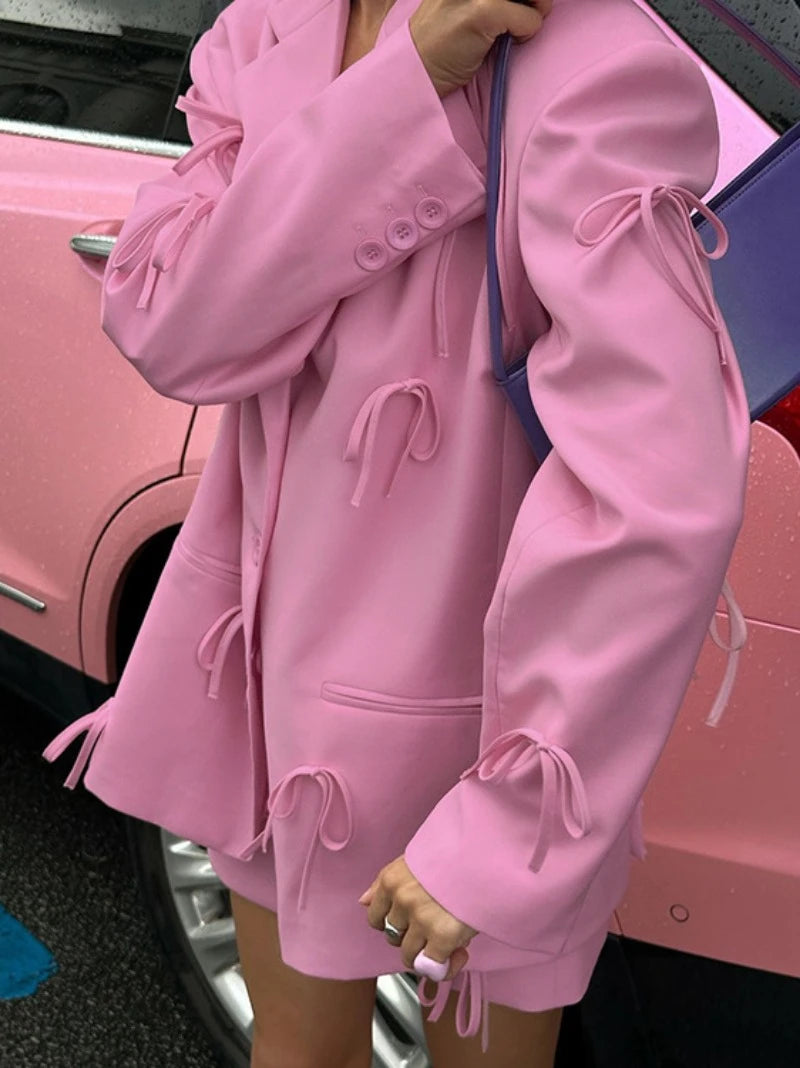 Chic Pink Bowknot Blazer