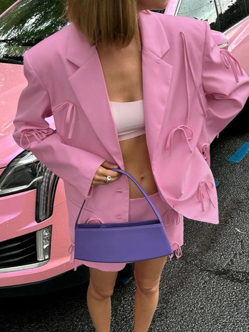 Chic Pink Bowknot Blazer