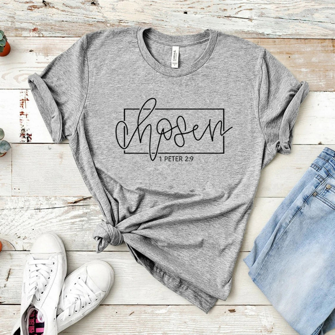 Chosen 1 Peter 2:9 T-Shirt Christian Shirts for Women Religious Clothing Bible Verse T Shirt Women Graphic T Shirts Casual Tops