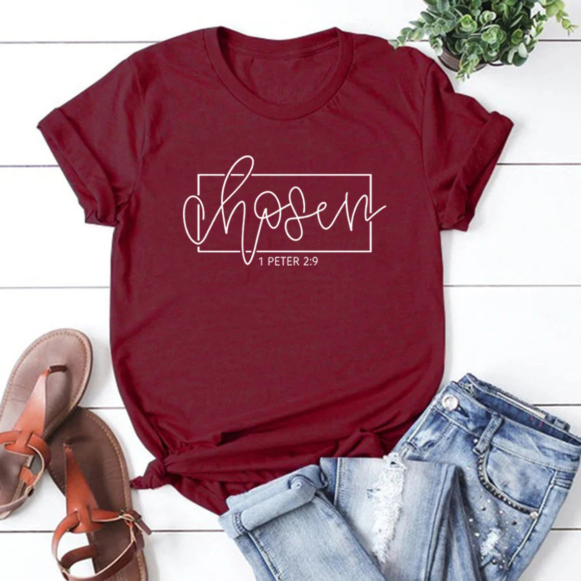 Chosen 1 Peter 2:9 T-Shirt Christian Shirts for Women Religious Clothing Bible Verse T Shirt Women Graphic T Shirts Casual Tops