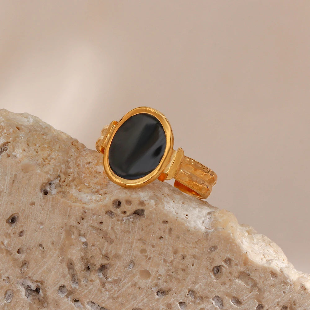 Modern Black and Gold Mosaic Adjustable Ring