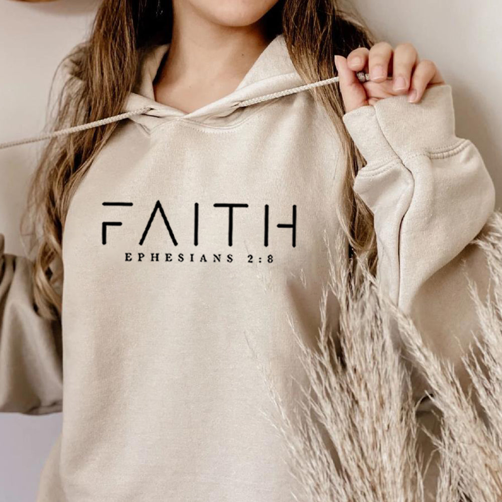 Faith Hoodie Ephesians Hooded Bible Verse Sweatshirt Christian Clothing Christian Women Pullover Unisex Trendy Hoodie