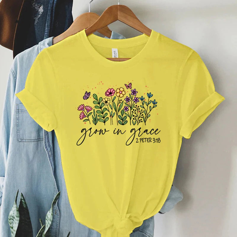 Grow in Grace 2 Peter 3:18 Graphics T Shirt Women Christian Religious Faith T-shirt Vintage Boho Shirt Women Faith Tshirt