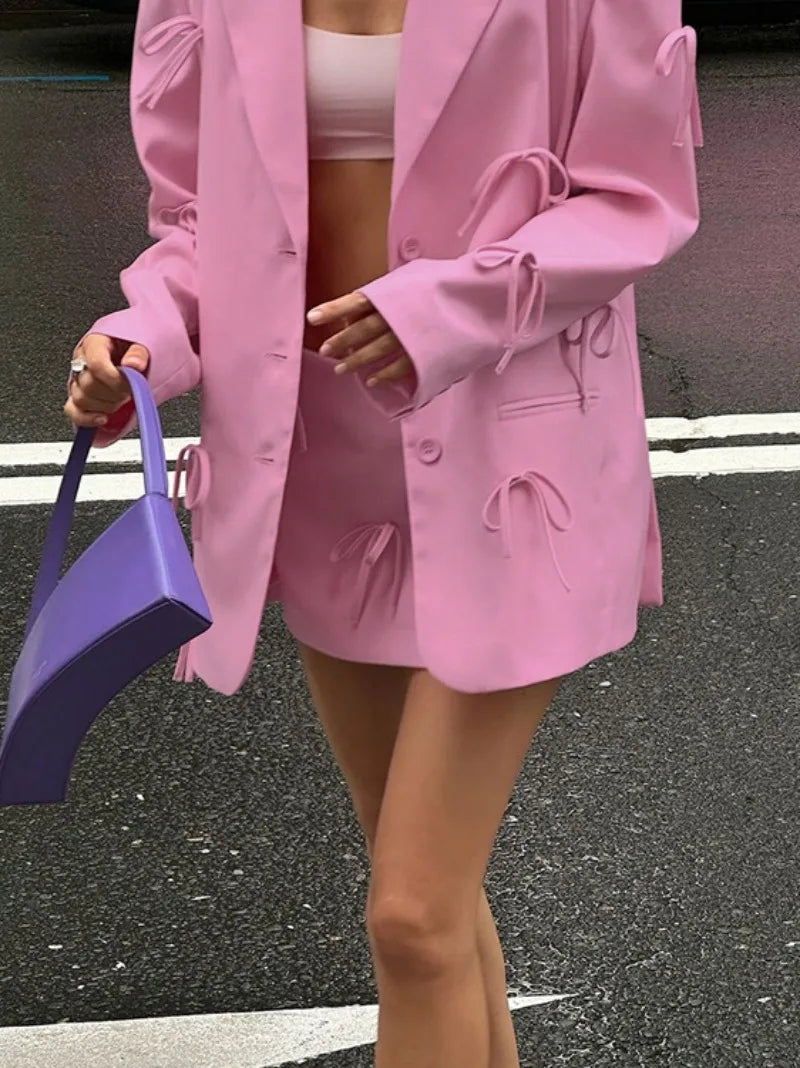 Chic Pink Bowknot Blazer