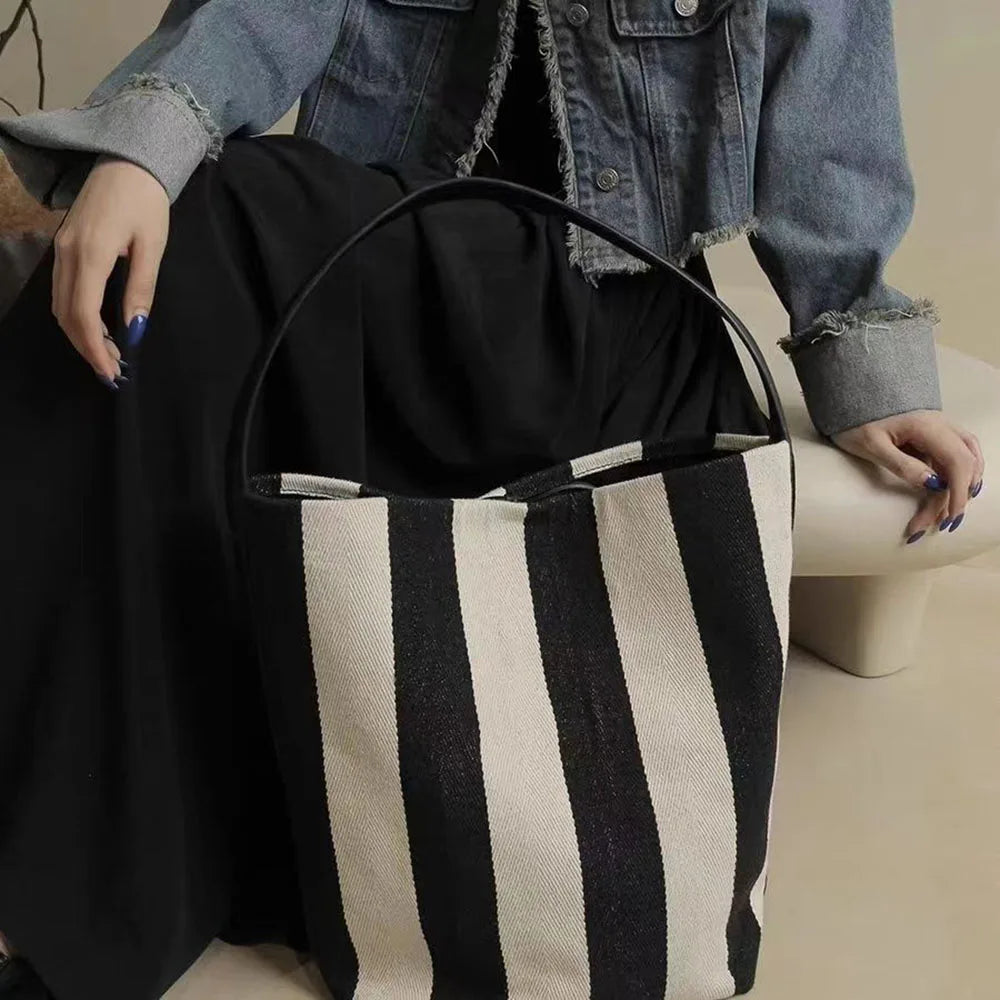 Modern Black and White Stripe Canvas Tote