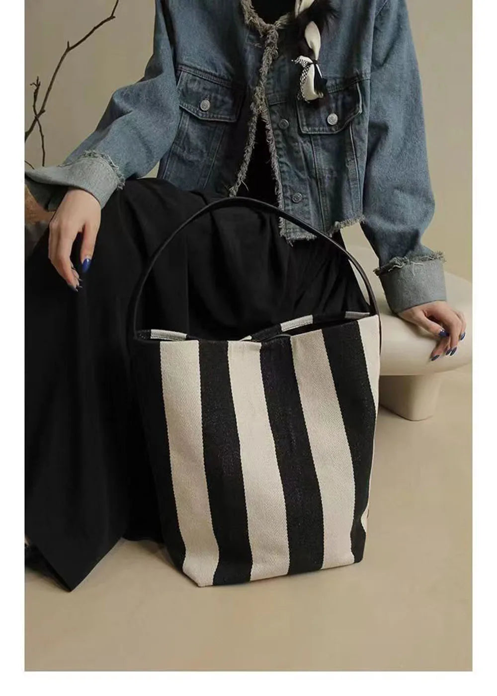 Modern Black and White Stripe Canvas Tote