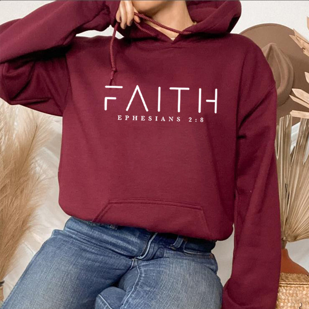 Faith Hoodie Ephesians Hooded Bible Verse Sweatshirt Christian Clothing Christian Women Pullover Unisex Trendy Hoodie