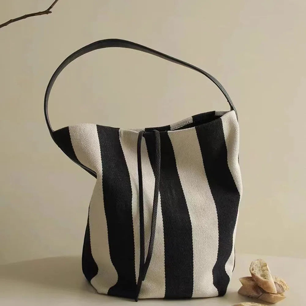 Modern Black and White Stripe Canvas Tote