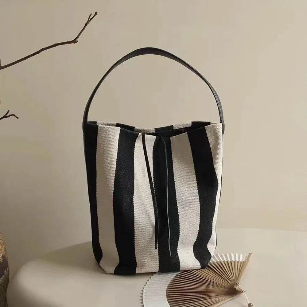 Modern Black and White Stripe Canvas Tote