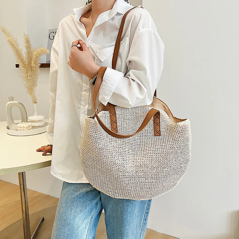 Boho Chic Straw Shoulder Bag for Women