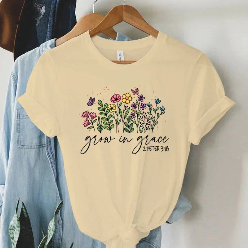 Grow in Grace 2 Peter 3:18 Graphics T Shirt Women Christian Religious Faith T-shirt Vintage Boho Shirt Women Faith Tshirt