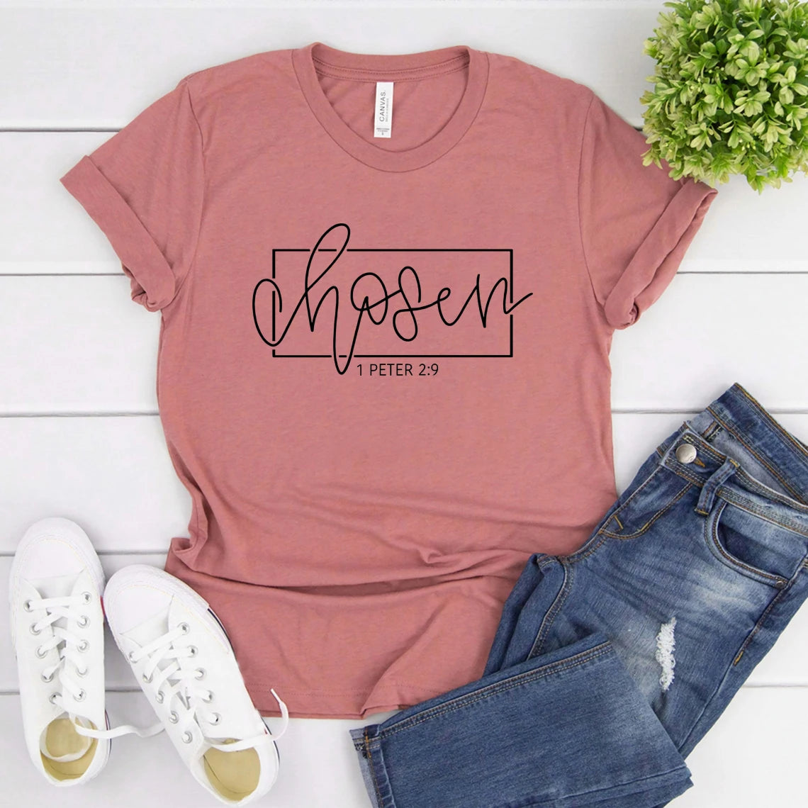 Chosen 1 Peter 2:9 T-Shirt Christian Shirts for Women Religious Clothing Bible Verse T Shirt Women Graphic T Shirts Casual Tops