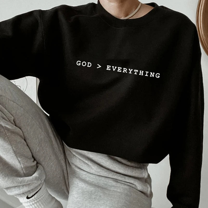 God Over Everything 100% Cotton Sweatshirt Women Religious Jesus Faith Christian Pullovers Streetwear